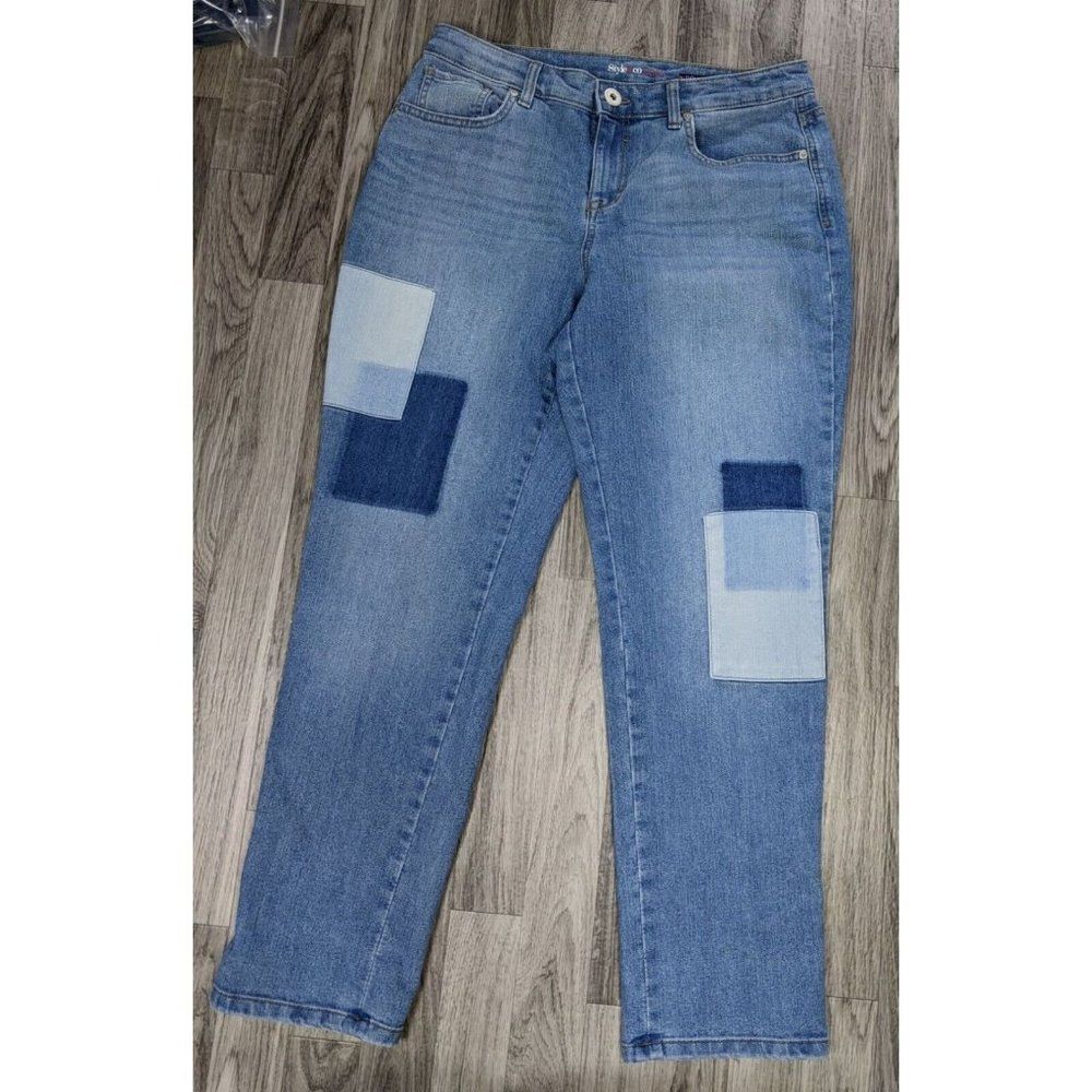 Style & Co Womens Size‎ 10 Boyfriend Patchwork Denim Blue Jeans